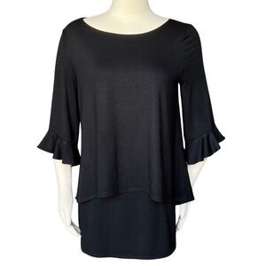 White House Black Market Black Layered Boatneck Tunic With 3/4 Sleeves Size M